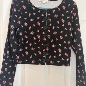 Black Floral Long Sleeve Top